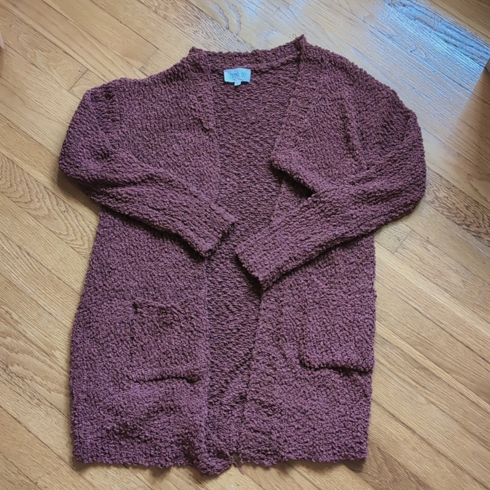 Sienna Sky Textured Cardigan in Deep Burgundy
